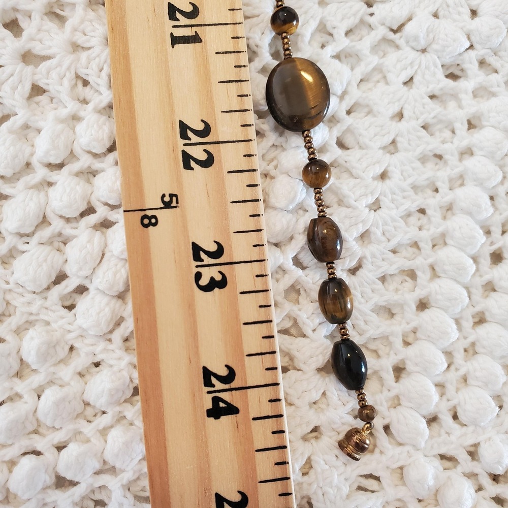 Tiger's Eye Beaded Necklace Womens Long Brown Gemstone Gold‎ Tone Barrel Clasp - Picture 5 of 6